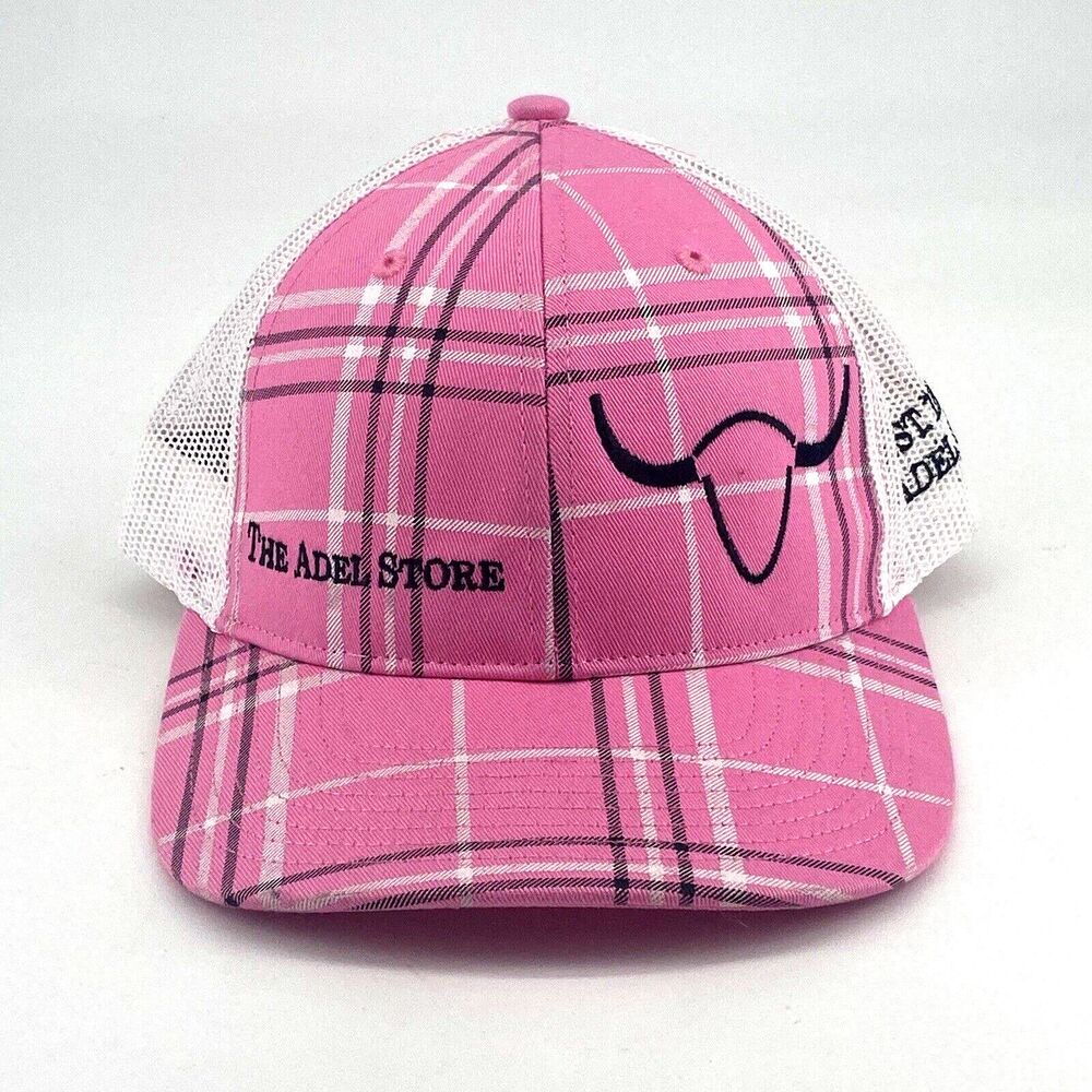 The Adel Store Baseball Cap Trucker Hat Pink Plaid Longhorn Snapback White Mesh